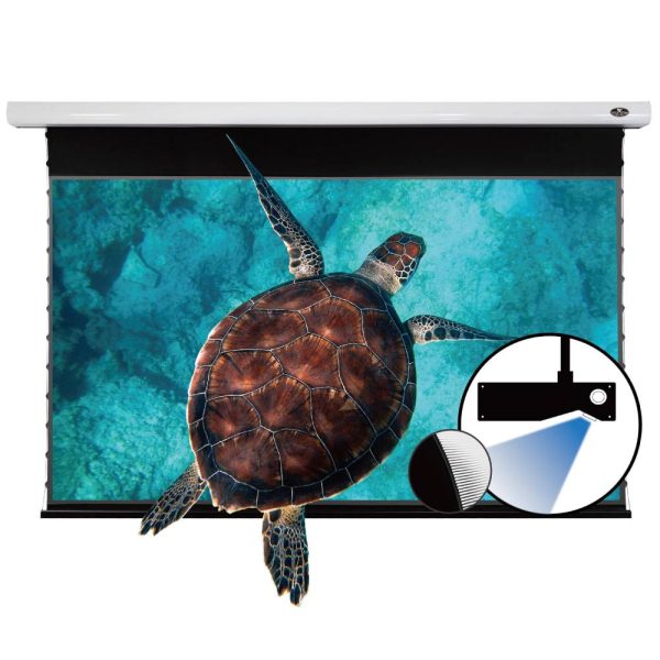 VIVIDSTORM PRO A Slimline Motorised Drop Down Projector Screen for Ceiling Mounted UST Laser Projectors