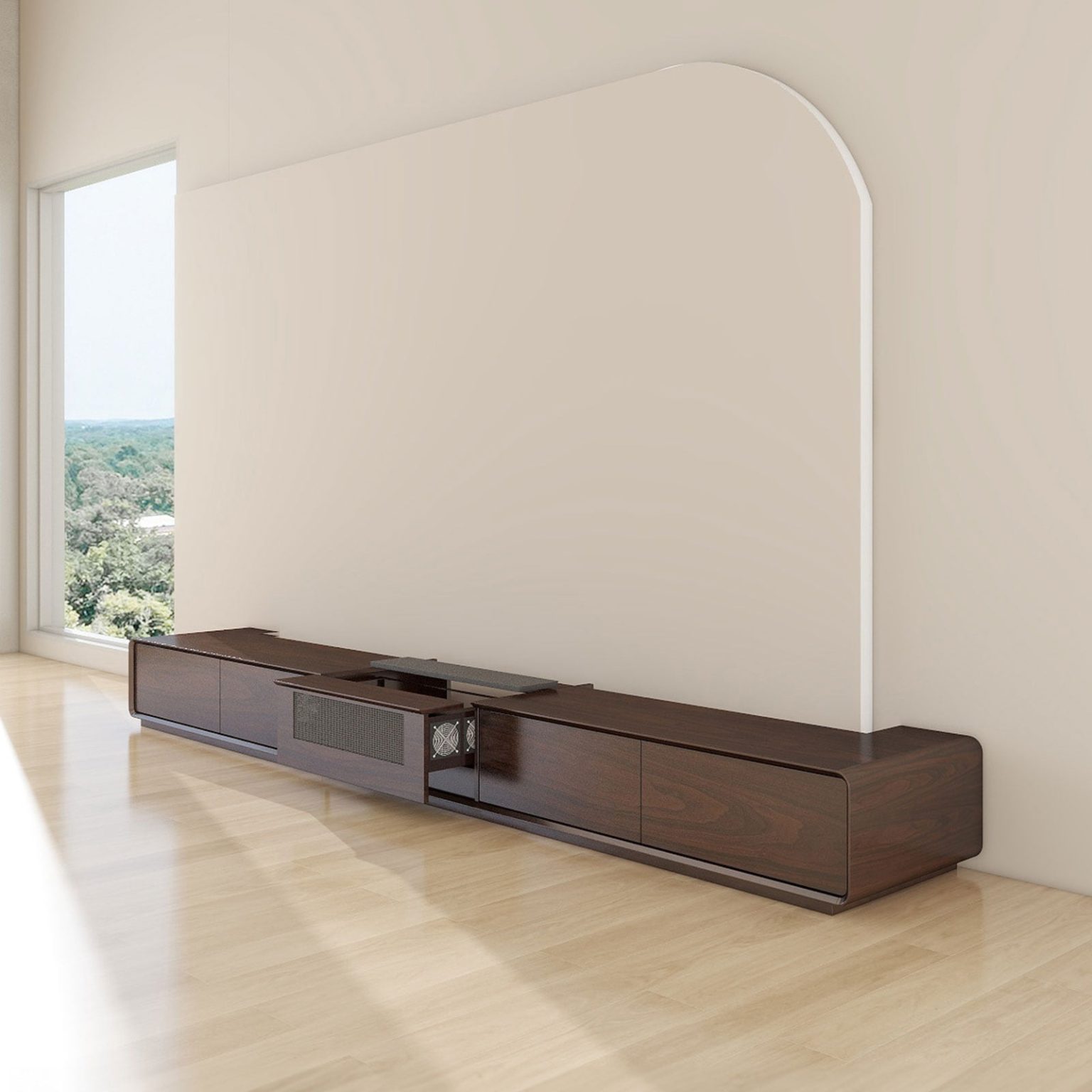 VIVIDSTORM Motorised Laser TV Cabinet Copenhagen - Walnut, 120" inch